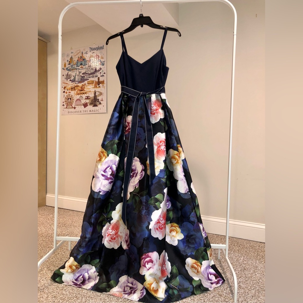 Dark Blue, Large flowers, Ball Gown Dress